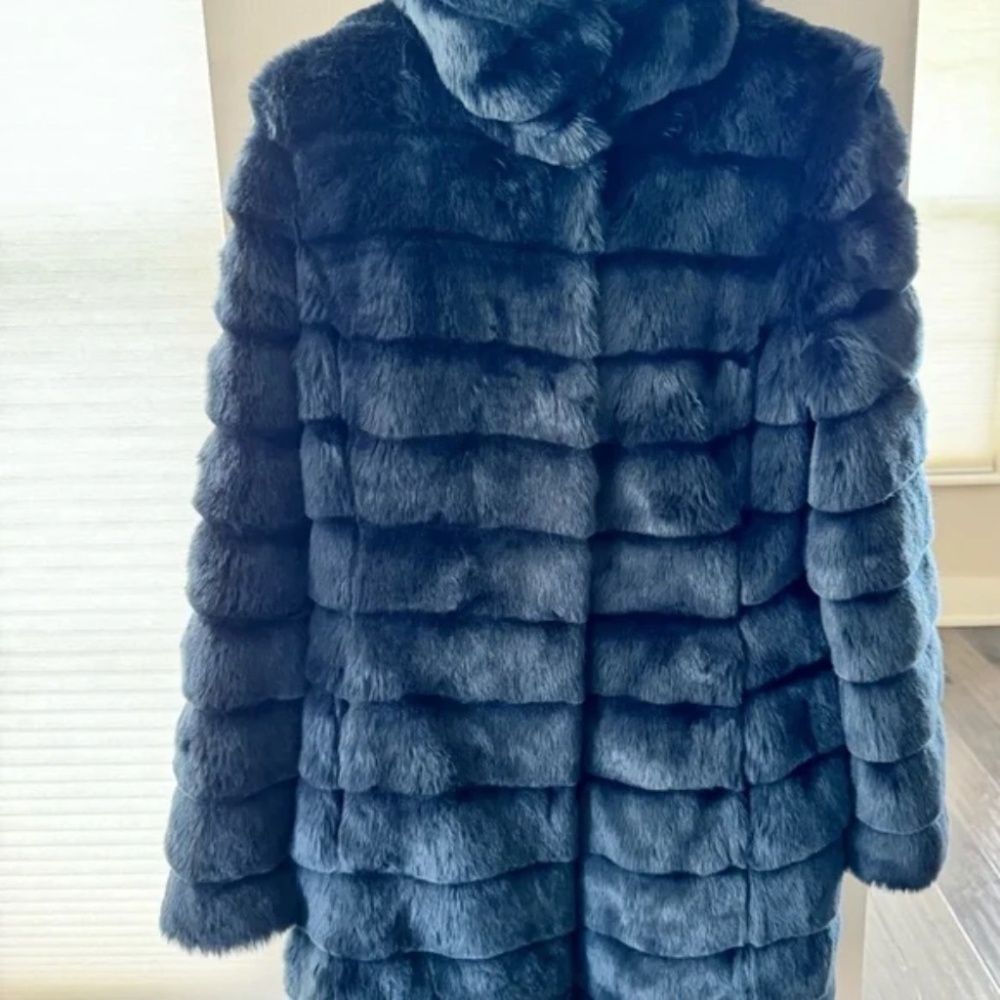 Eliza J Navy Faux Fur Coat